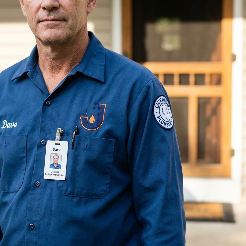 Licensed plumber showing ID badge in Notre Dame, IN