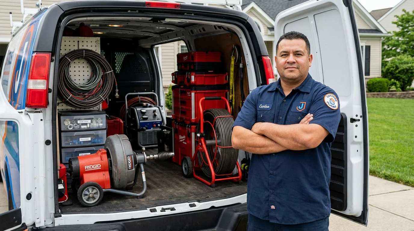 Professional drain cleaning equipment and Johns Plumbing LLC plumber in Notre Dame