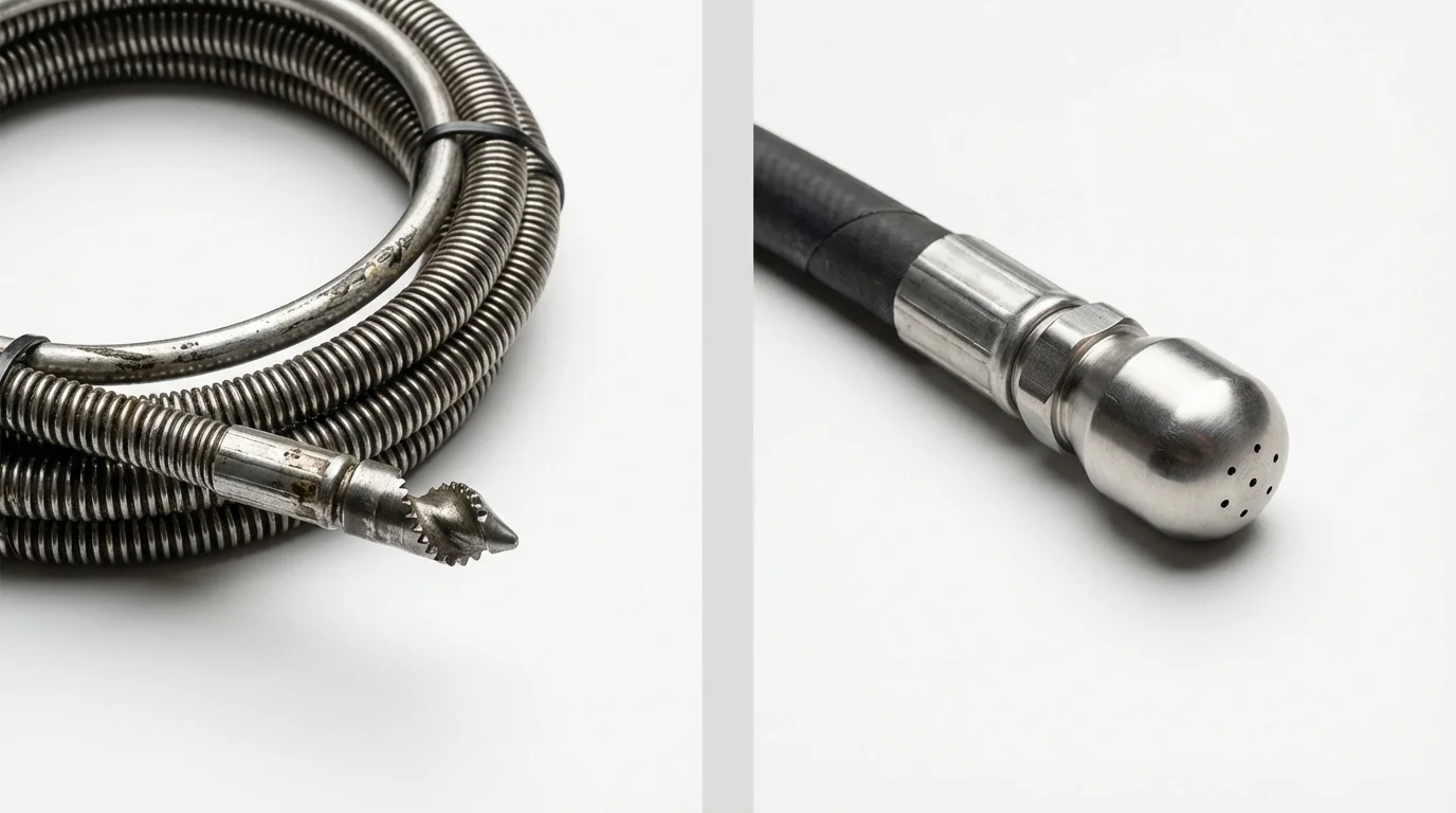 Drain snake cable and hydro jetting nozzle used for drain cleaning in Notre Dame, IN