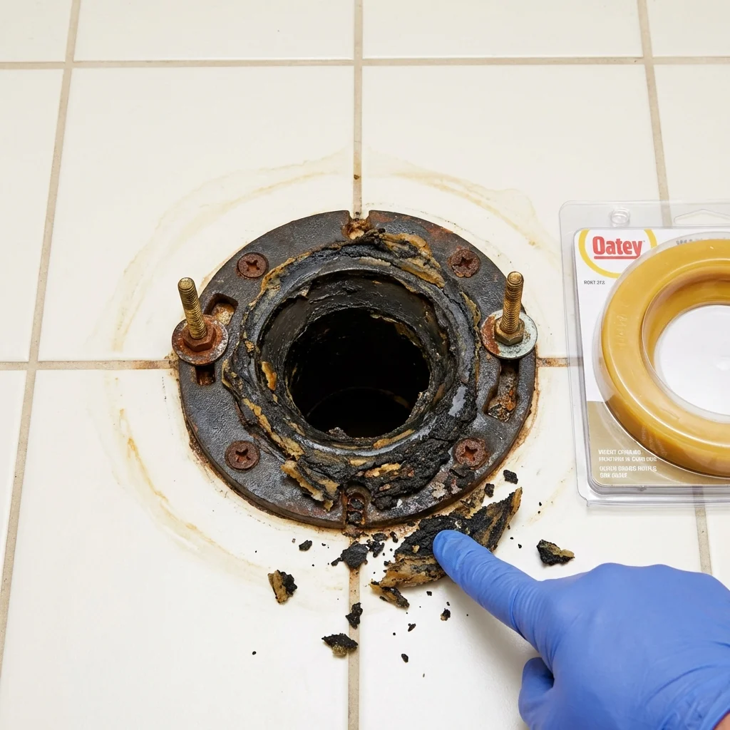 Failed wax ring showing water seepage at the base of a toilet in a Notre Dame, IN home